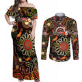 Personalised 50 Years Aboriginal Patterns Of The Past Couples Matching Off Shoulder Maxi Dress and Long Sleeve Button Shirt Legacy NAIDOC 2025