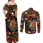 Personalised 50 Years Aboriginal Patterns Of The Past Couples Matching Off Shoulder Maxi Dress and Long Sleeve Button Shirt Legacy NAIDOC 2025