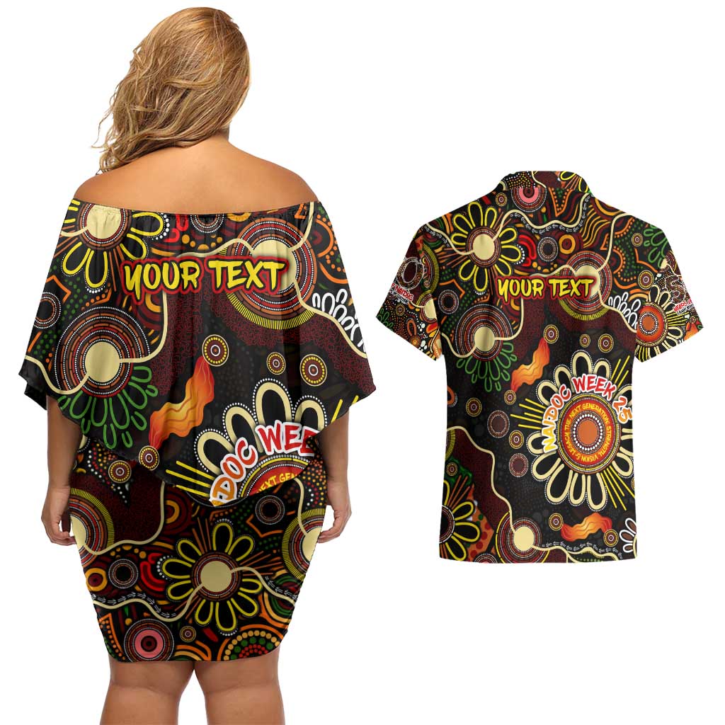 Personalised 50 Years Aboriginal Patterns Of The Past Couples Matching Off Shoulder Short Dress and Hawaiian Shirt Legacy NAIDOC 2025