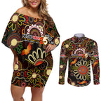 Personalised 50 Years Aboriginal Patterns Of The Past Couples Matching Off Shoulder Short Dress and Long Sleeve Button Shirt Legacy NAIDOC 2025