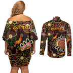 Personalised 50 Years Aboriginal Patterns Of The Past Couples Matching Off Shoulder Short Dress and Long Sleeve Button Shirt Legacy NAIDOC 2025