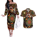 Personalised 50 Years Aboriginal Patterns Of The Past Couples Matching Off The Shoulder Long Sleeve Dress and Hawaiian Shirt Legacy NAIDOC 2025
