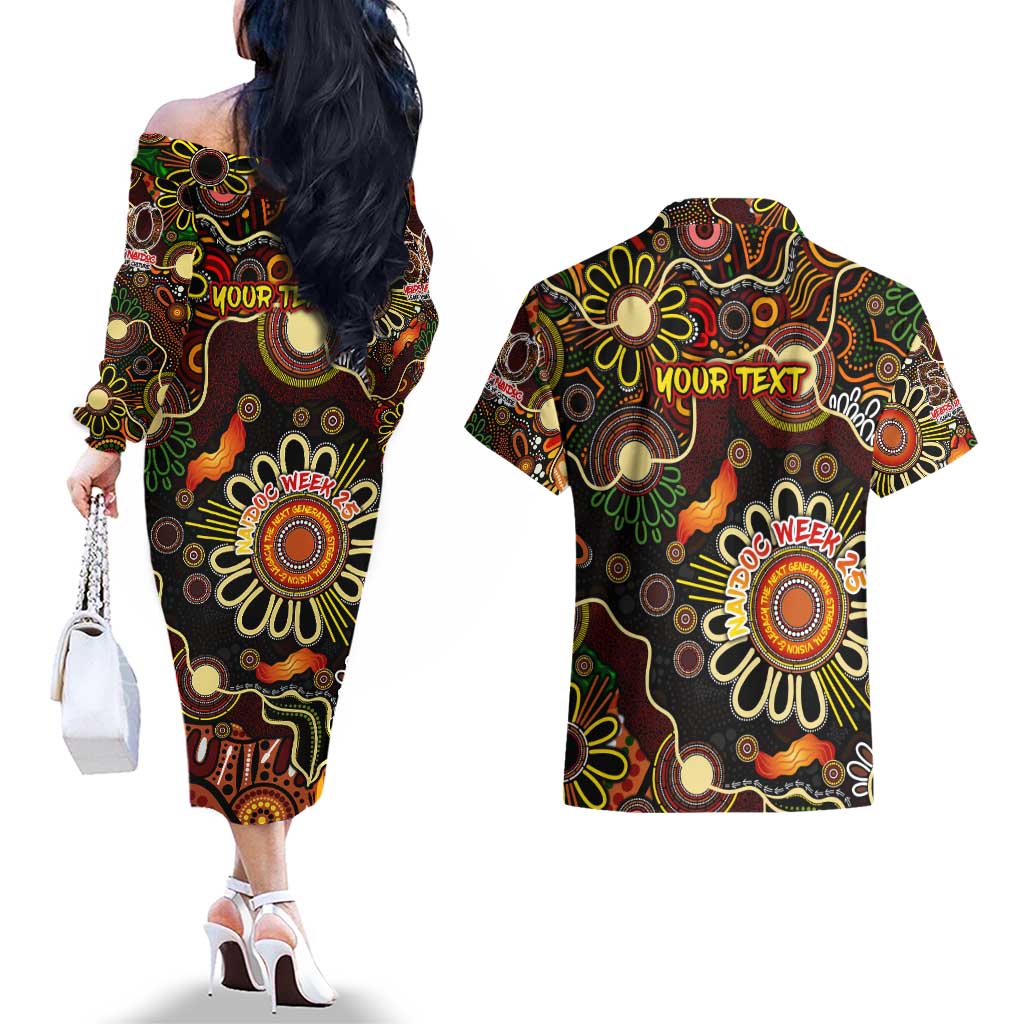 Personalised 50 Years Aboriginal Patterns Of The Past Couples Matching Off The Shoulder Long Sleeve Dress and Hawaiian Shirt Legacy NAIDOC 2025