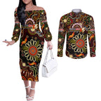 Personalised 50 Years Aboriginal Patterns Of The Past Couples Matching Off The Shoulder Long Sleeve Dress and Long Sleeve Button Shirt Legacy NAIDOC 2025