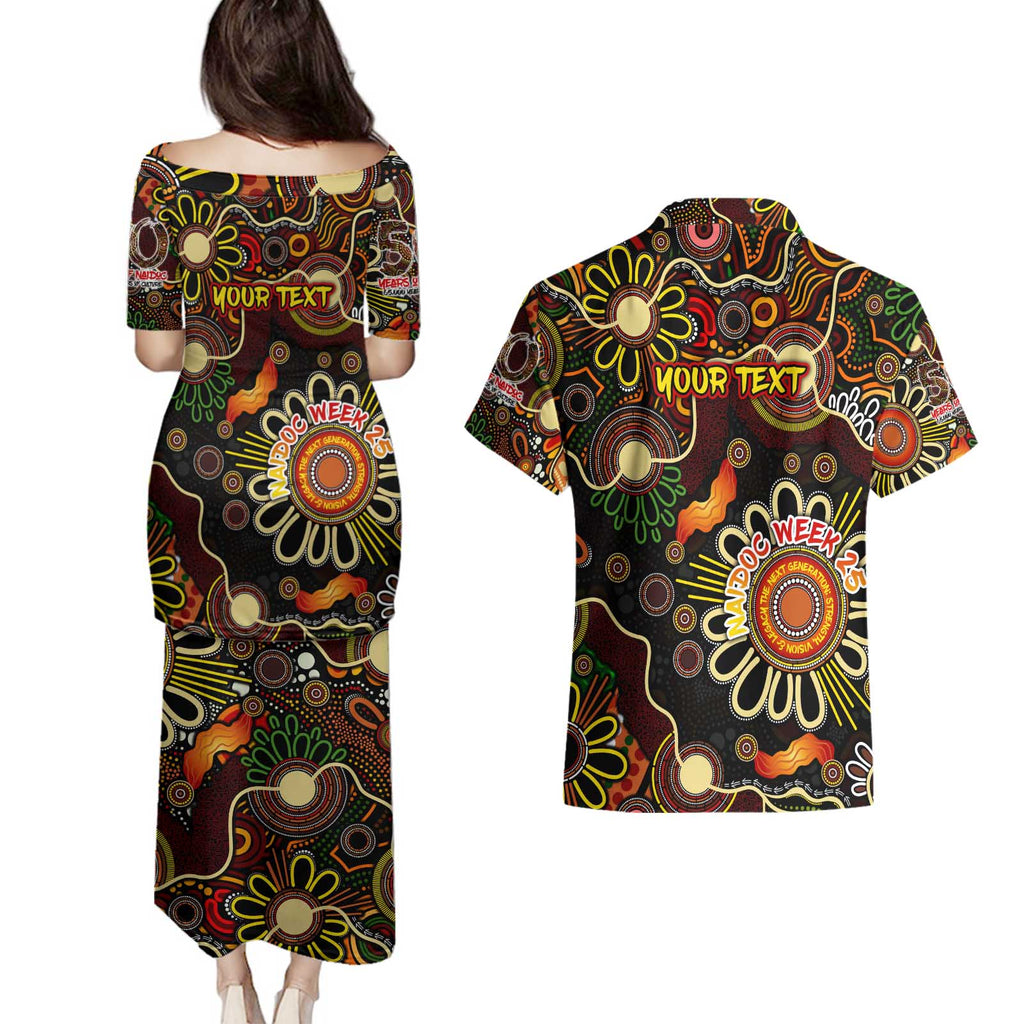Personalised 50 Years Aboriginal Patterns Of The Past Couples Matching Puletasi and Hawaiian Shirt Legacy NAIDOC 2025