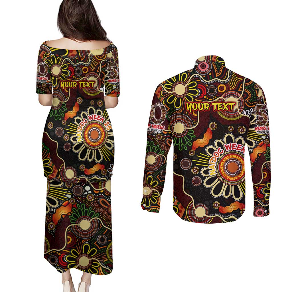 Personalised 50 Years Aboriginal Patterns Of The Past Couples Matching Puletasi and Long Sleeve Button Shirt Legacy NAIDOC 2025