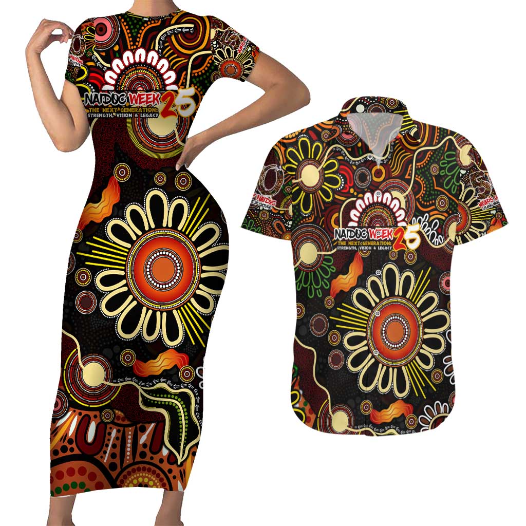 Personalised 50 Years Aboriginal Patterns Of The Past Couples Matching Short Sleeve Bodycon Dress and Hawaiian Shirt Legacy NAIDOC 2025