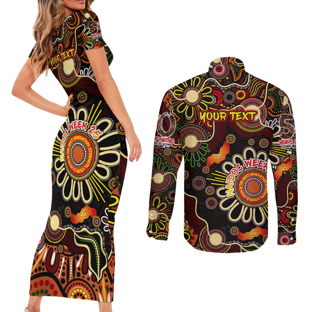 Personalised 50 Years Aboriginal Patterns Of The Past Couples Matching Short Sleeve Bodycon Dress and Long Sleeve Button Shirt Legacy NAIDOC 2025
