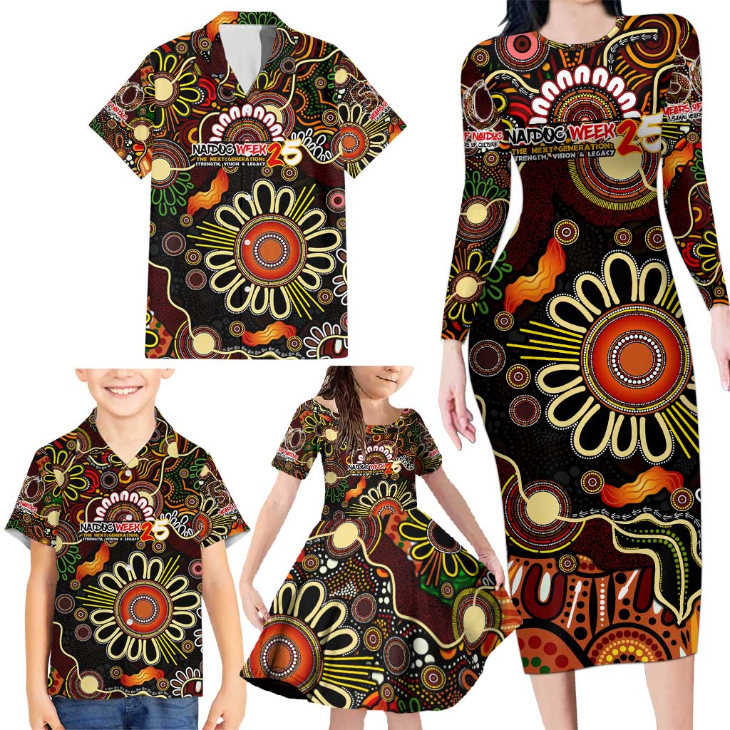 Personalised 50 Years Aboriginal Patterns Of The Past Family Matching Long Sleeve Bodycon Dress and Hawaiian Shirt Legacy NAIDOC 2025