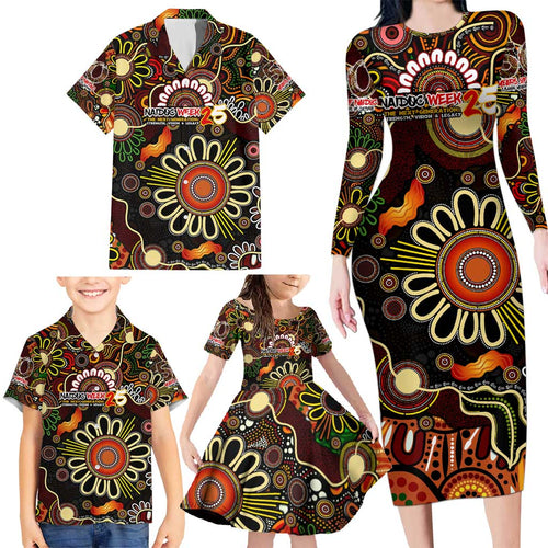 Personalised 50 Years Aboriginal Patterns Of The Past Family Matching Long Sleeve Bodycon Dress and Hawaiian Shirt Legacy NAIDOC 2025
