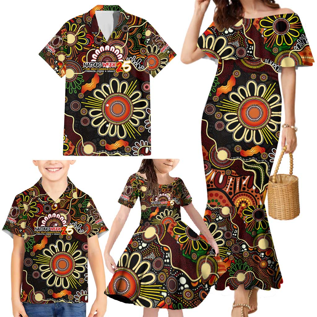 Personalised 50 Years Aboriginal Patterns Of The Past Family Matching Mermaid Dress and Hawaiian Shirt Legacy NAIDOC 2025