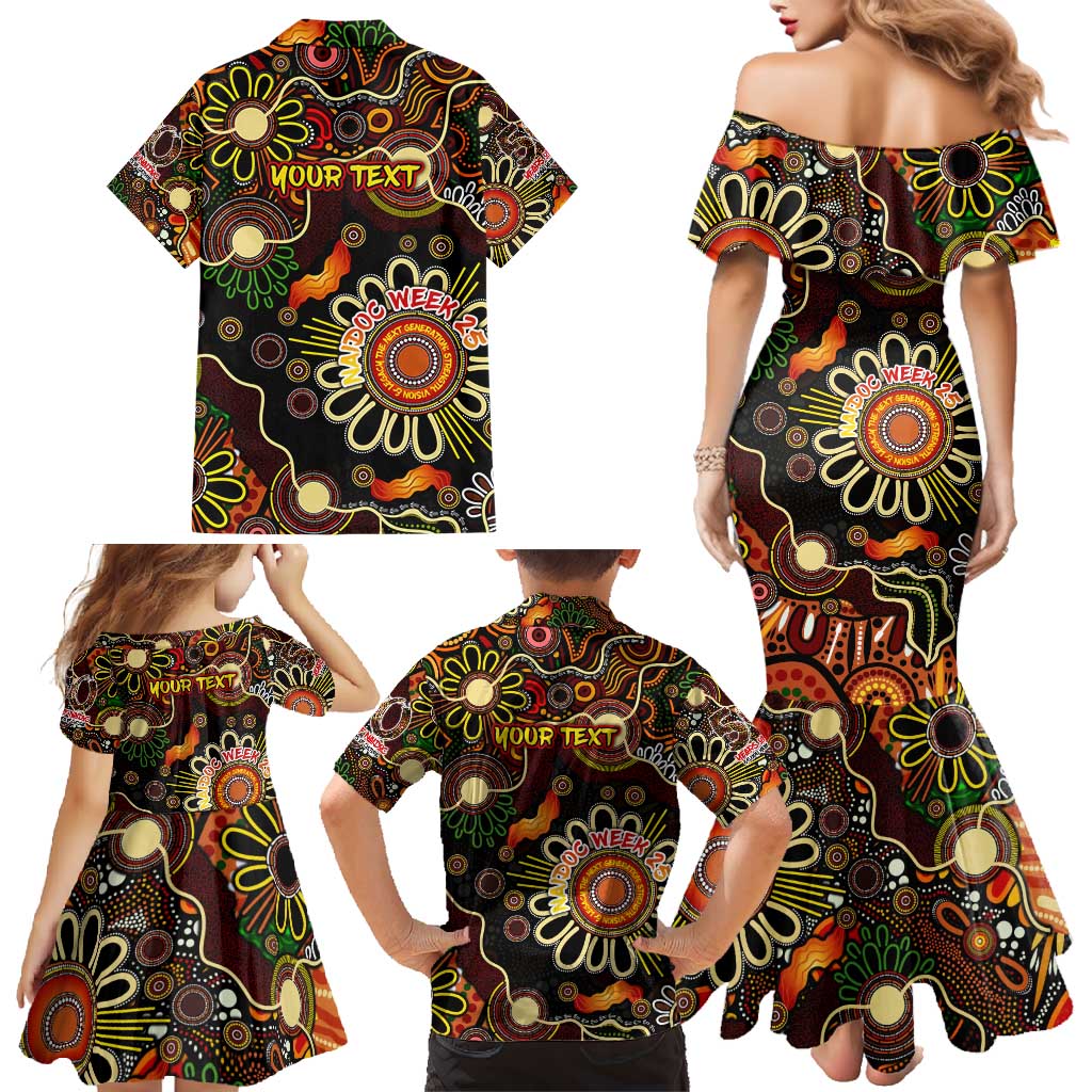 Personalised 50 Years Aboriginal Patterns Of The Past Family Matching Mermaid Dress and Hawaiian Shirt Legacy NAIDOC 2025