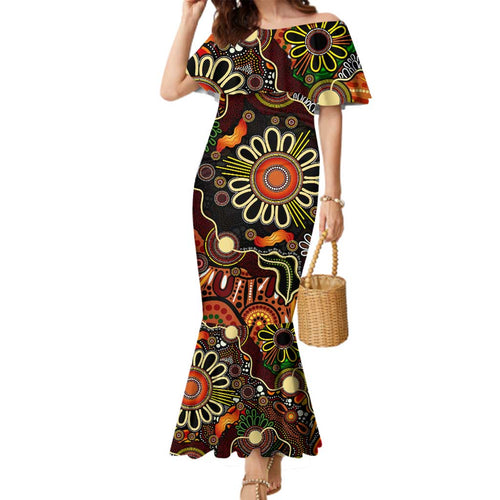 Personalised 50 Years Aboriginal Patterns Of The Past Family Matching Mermaid Dress and Hawaiian Shirt Legacy NAIDOC 2025