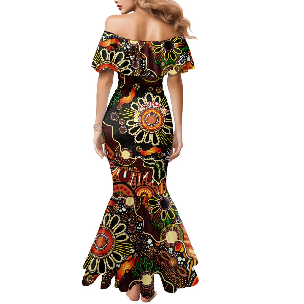 Personalised 50 Years Aboriginal Patterns Of The Past Family Matching Mermaid Dress and Hawaiian Shirt Legacy NAIDOC 2025