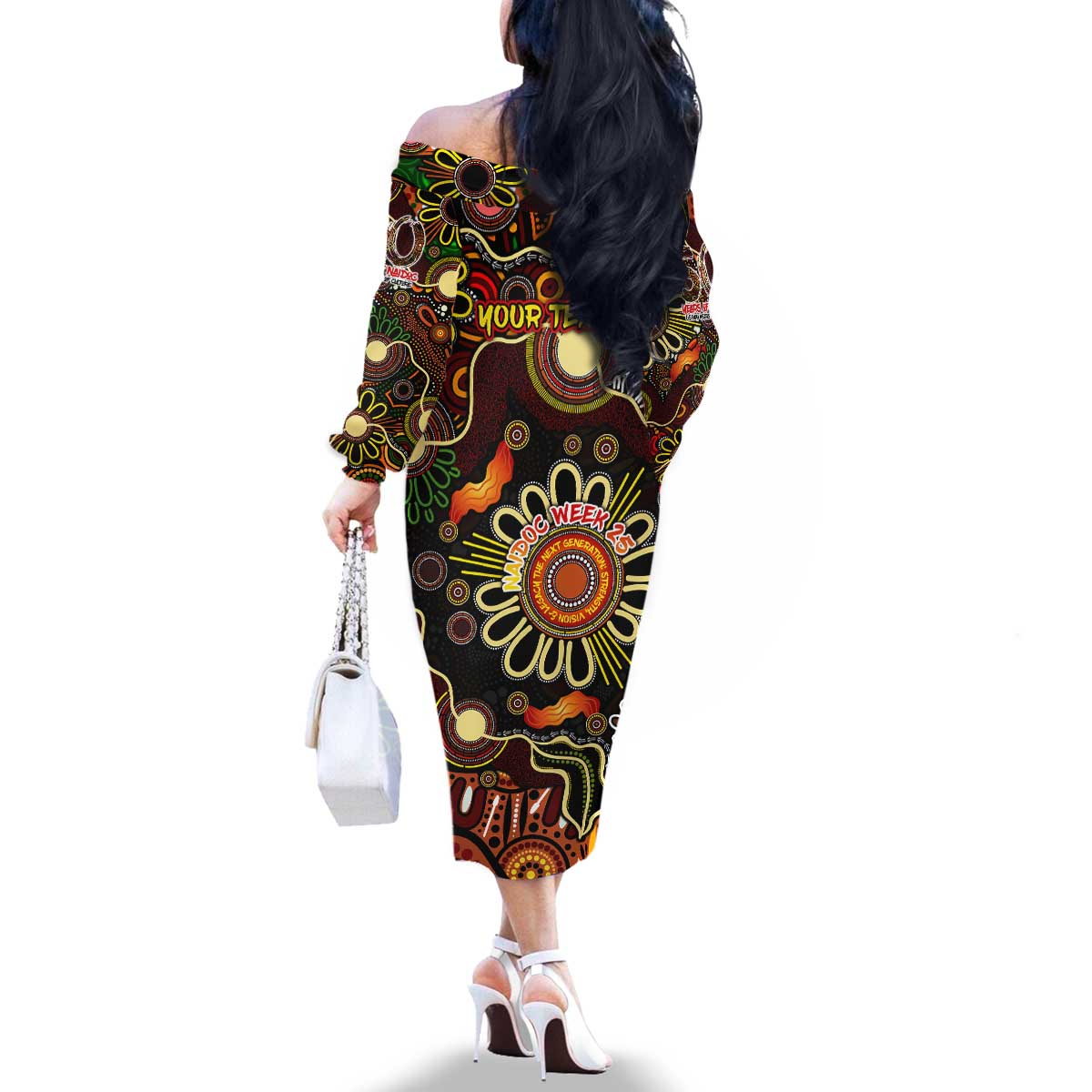 Personalised 50 Years Aboriginal Patterns Of The Past Family Matching Off The Shoulder Long Sleeve Dress and Hawaiian Shirt Legacy NAIDOC 2025