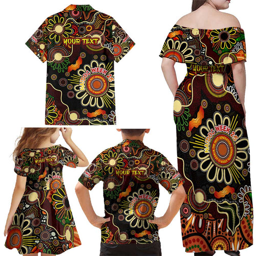 Personalised 50 Years Aboriginal Patterns Of The Past Family Matching Off Shoulder Maxi Dress and Hawaiian Shirt Legacy NAIDOC 2025