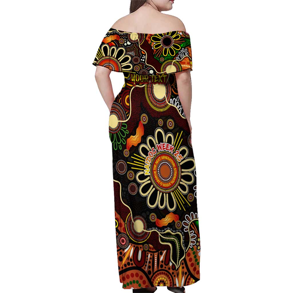 Personalised 50 Years Aboriginal Patterns Of The Past Family Matching Off Shoulder Maxi Dress and Hawaiian Shirt Legacy NAIDOC 2025