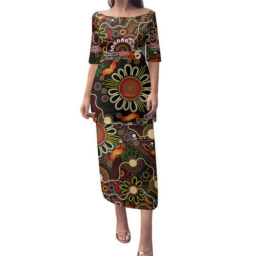 Personalised 50 Years Aboriginal Patterns Of The Past Family Matching Puletasi and Hawaiian Shirt Legacy NAIDOC 2025