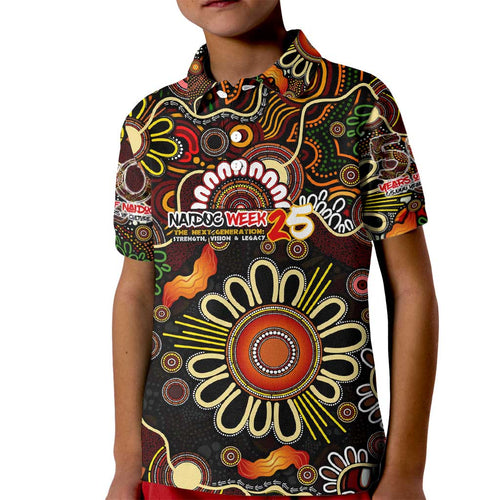 Personalised 50 Years Aboriginal Patterns Of The Past Kid Polo Shirt Legacy NAIDOC 2025