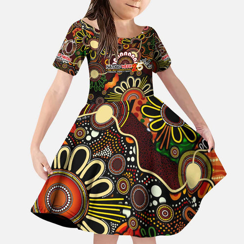 Personalised 50 Years Aboriginal Patterns Of The Past Kid Short Sleeve Dress Legacy NAIDOC 2025