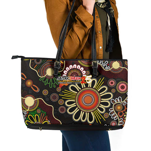 50 Years Aboriginal Patterns Of The Past Leather Tote Bag Legacy NAIDOC 2025