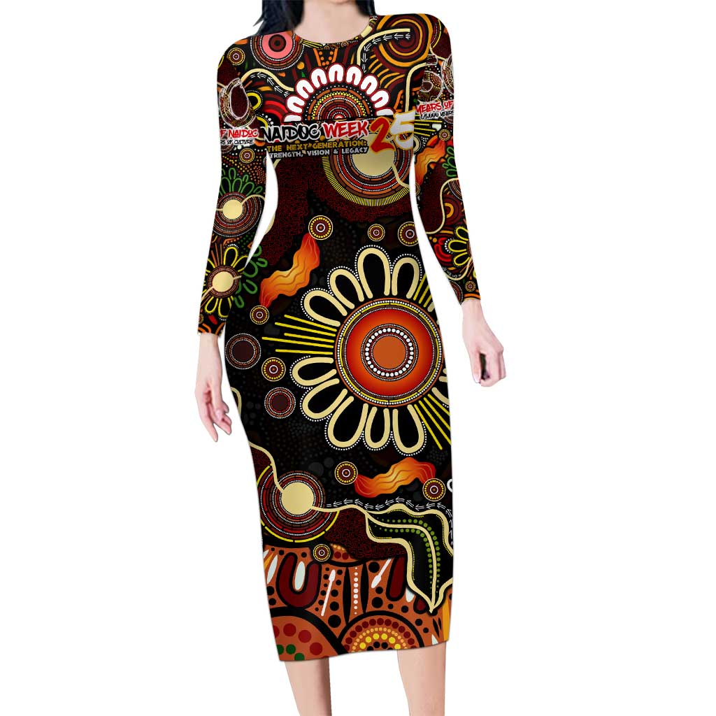Personalised 50 Years Aboriginal Patterns Of The Past Long Sleeve Bodycon Dress Legacy NAIDOC 2025
