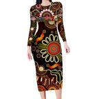 Personalised 50 Years Aboriginal Patterns Of The Past Long Sleeve Bodycon Dress Legacy NAIDOC 2025