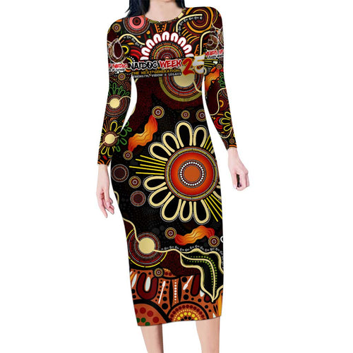 Personalised 50 Years Aboriginal Patterns Of The Past Long Sleeve Bodycon Dress Legacy NAIDOC 2025
