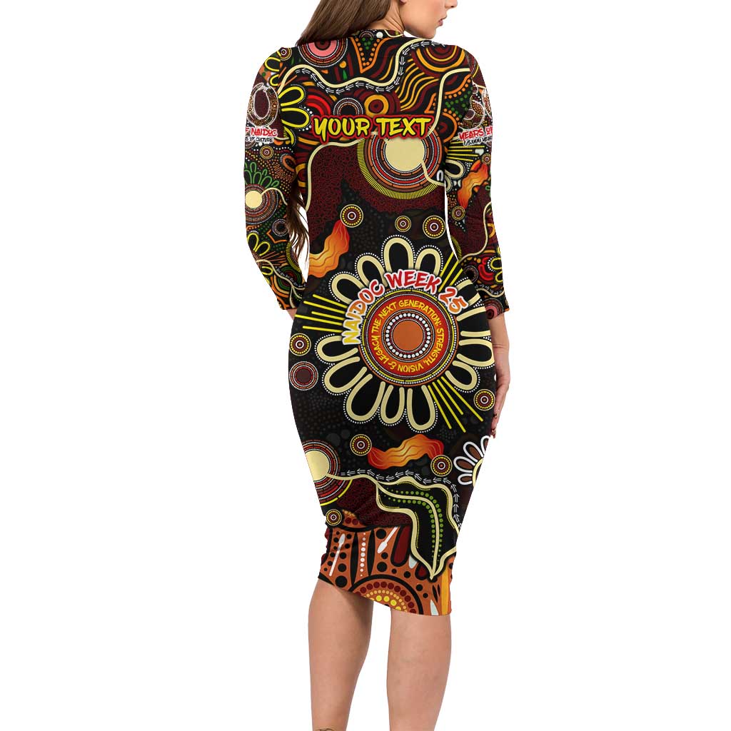 Personalised 50 Years Aboriginal Patterns Of The Past Long Sleeve Bodycon Dress Legacy NAIDOC 2025