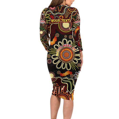 Personalised 50 Years Aboriginal Patterns Of The Past Long Sleeve Bodycon Dress Legacy NAIDOC 2025