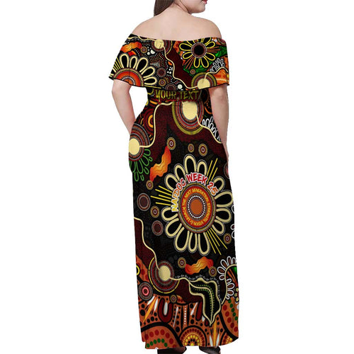 Personalised 50 Years Aboriginal Patterns Of The Past Off Shoulder Maxi Dress Legacy NAIDOC 2025