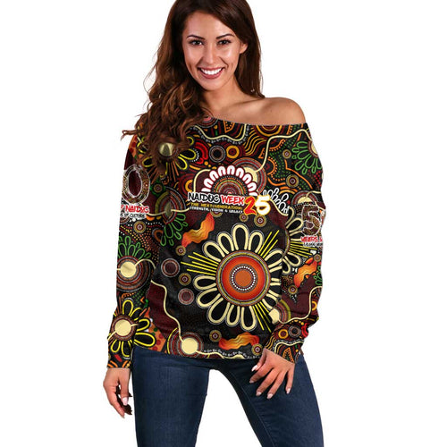 Personalised 50 Years Aboriginal Patterns Of The Past Off Shoulder Sweater Legacy NAIDOC 2025