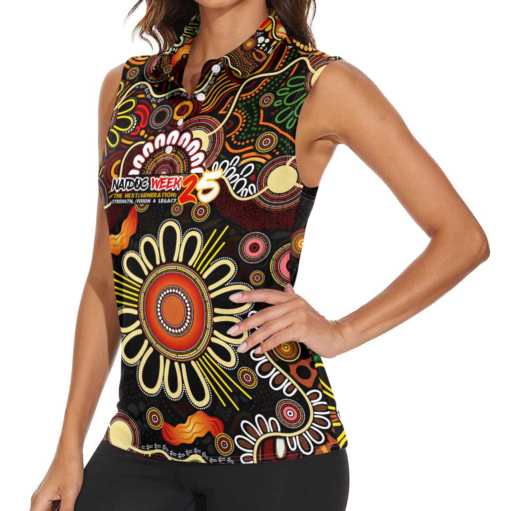 Personalised 50 Years Aboriginal Patterns Of The Past Women Sleeveless Polo Shirt Legacy NAIDOC 2025