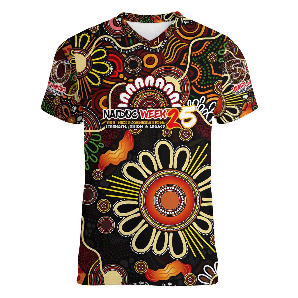 Personalised 50 Years Aboriginal Patterns Of The Past Women V-Neck T-Shirt Legacy NAIDOC 2025