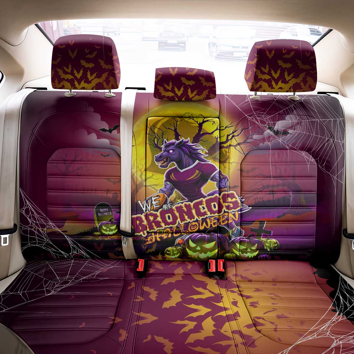 We Are Broncos Halloween Back Car Seat Cover Pumpkin Scary Spooky Season - Aussie Hoodie