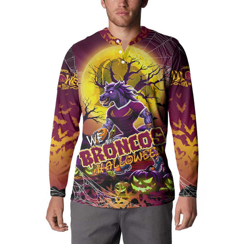 We Are Broncos Halloween Button Sweatshirt Pumpkin Scary Spooky Season - Aussie Hoodie