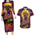We Are Broncos Halloween Couples Matching Long Sleeve Bodycon Dress and Hawaiian Shirt Pumpkin Scary Spooky Season - Aussie Hoodie