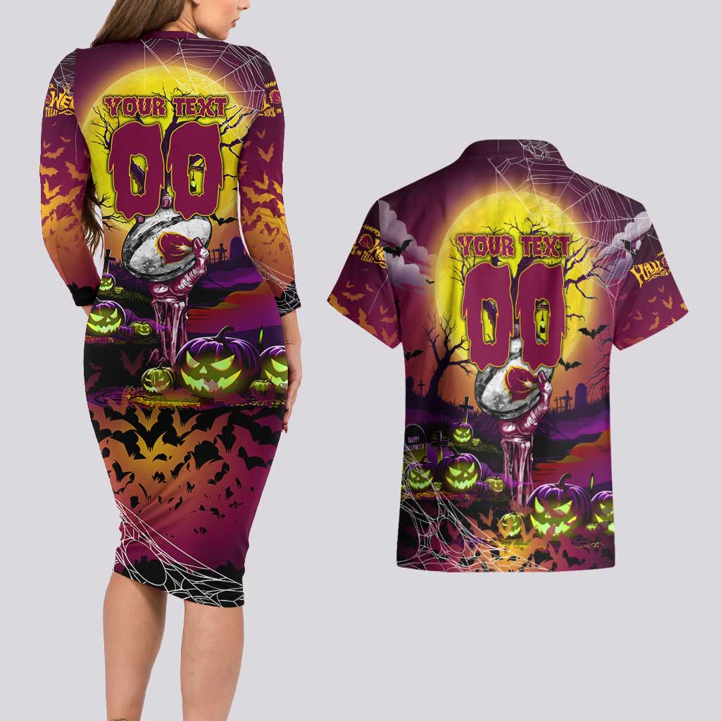 We Are Broncos Halloween Couples Matching Long Sleeve Bodycon Dress and Hawaiian Shirt Pumpkin Scary Spooky Season - Aussie Hoodie