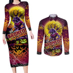 We Are Broncos Halloween Couples Matching Long Sleeve Bodycon Dress and Long Sleeve Button Shirt Pumpkin Scary Spooky Season - Aussie Hoodie