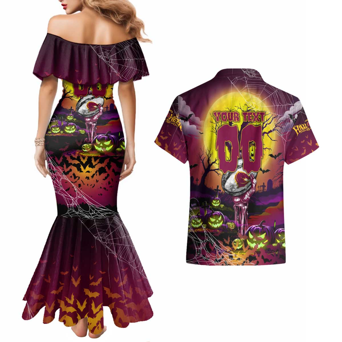We Are Broncos Halloween Couples Matching Mermaid Dress and Hawaiian Shirt Pumpkin Scary Spooky Season - Aussie Hoodie