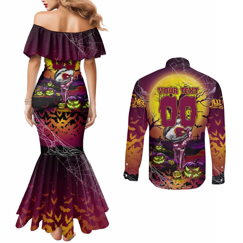 We Are Broncos Halloween Couples Matching Mermaid Dress and Long Sleeve Button Shirt Pumpkin Scary Spooky Season - Aussie Hoodie