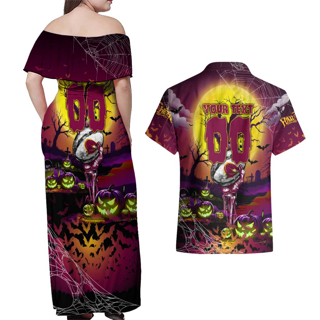 We Are Broncos Halloween Couples Matching Off Shoulder Maxi Dress and Hawaiian Shirt Pumpkin Scary Spooky Season - Aussie Hoodie