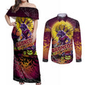 We Are Broncos Halloween Couples Matching Off Shoulder Maxi Dress and Long Sleeve Button Shirt Pumpkin Scary Spooky Season - Aussie Hoodie