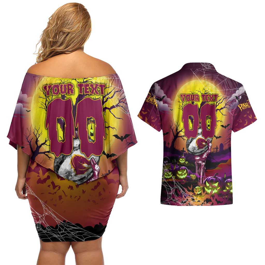We Are Broncos Halloween Couples Matching Off Shoulder Short Dress and Hawaiian Shirt Pumpkin Scary Spooky Season - Aussie Hoodie