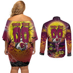 We Are Broncos Halloween Couples Matching Off Shoulder Short Dress and Long Sleeve Button Shirt Pumpkin Scary Spooky Season - Aussie Hoodie