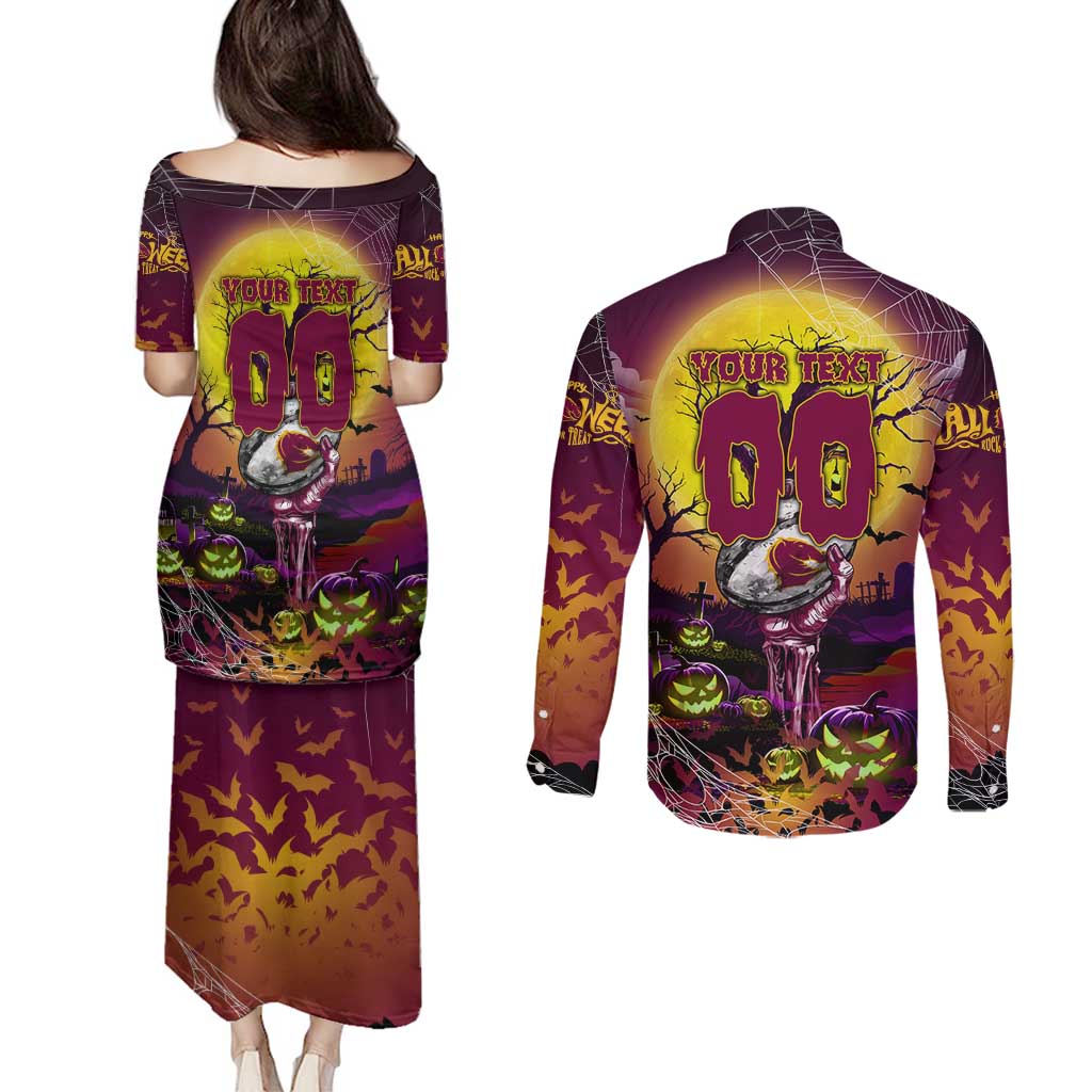 We Are Broncos Halloween Couples Matching Puletasi and Long Sleeve Button Shirt Pumpkin Scary Spooky Season - Aussie Hoodie