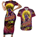We Are Broncos Halloween Couples Matching Short Sleeve Bodycon Dress and Hawaiian Shirt Pumpkin Scary Spooky Season - Aussie Hoodie