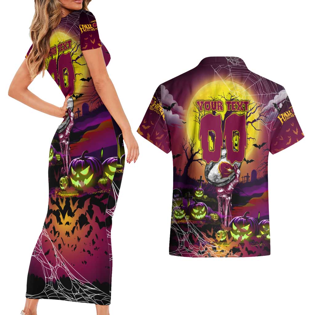 We Are Broncos Halloween Couples Matching Short Sleeve Bodycon Dress and Hawaiian Shirt Pumpkin Scary Spooky Season - Aussie Hoodie