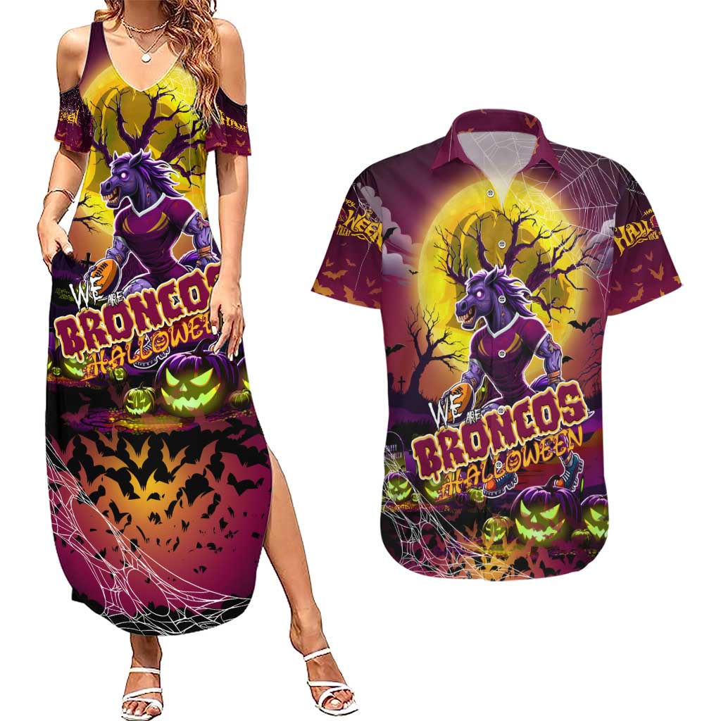 We Are Broncos Halloween Couples Matching Summer Maxi Dress and Hawaiian Shirt Pumpkin Scary Spooky Season - Aussie Hoodie