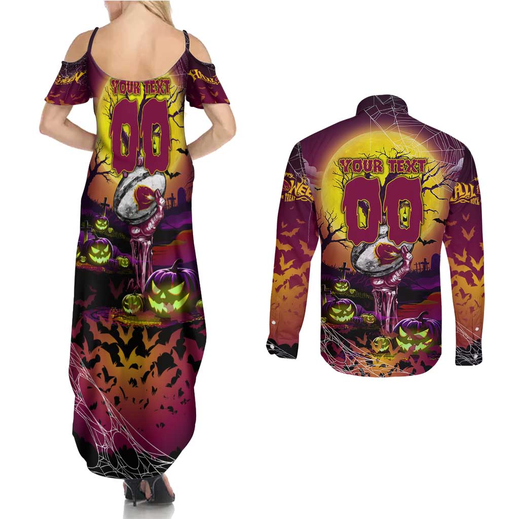We Are Broncos Halloween Couples Matching Summer Maxi Dress and Long Sleeve Button Shirt Pumpkin Scary Spooky Season - Aussie Hoodie